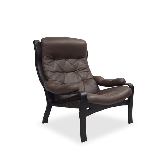 Lounge Chair VIDJA | Mid Century Sessel | 70er IKEA Vintage | Ledersessel Braun