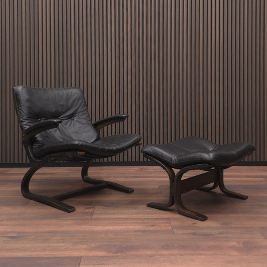 Rybo Rykken KENGU | Sessel & Hocker | 60er Palisander Vintage Leder Lounge Chair