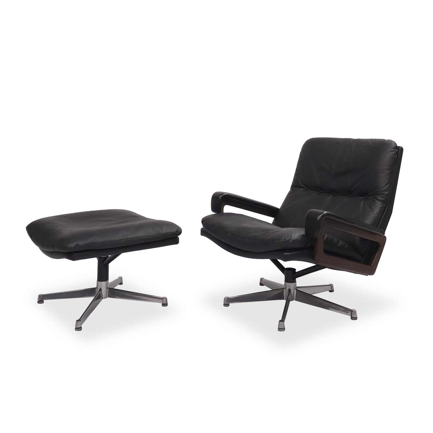 Strässle KING CHAIR | Sessel & Hocker Leder Schwarz Alu Palisander Vintage Chair