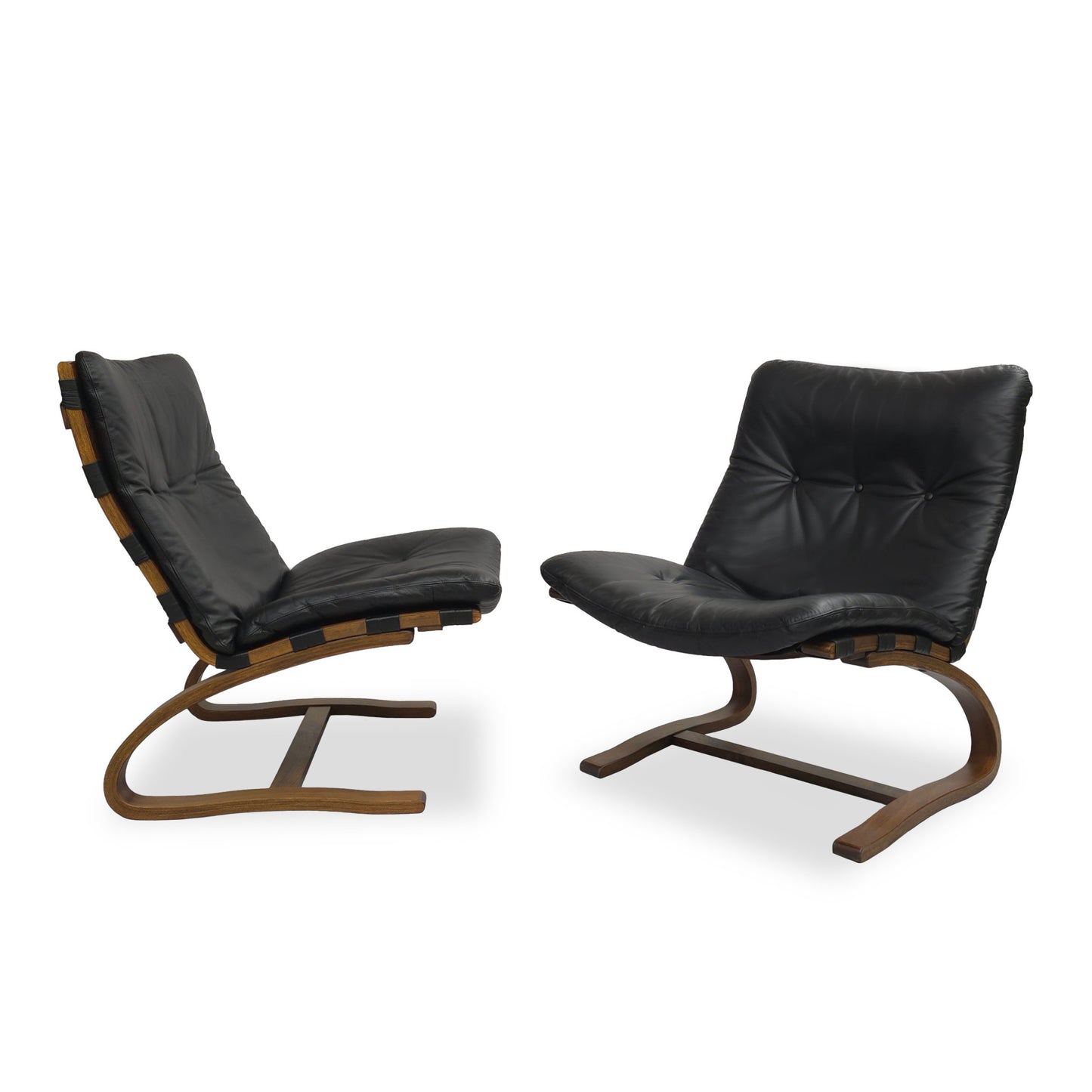 Rybo Rykken | KENGU 2er Set Sessel | 60er Nussbaum Vintage Leder Lounge Chair