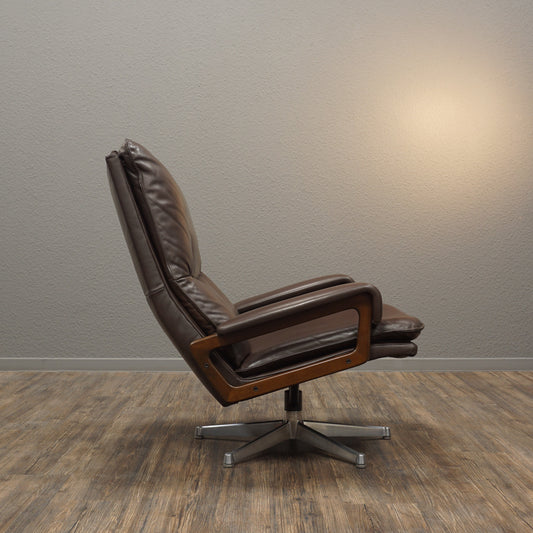 Strässle KING CHAIR | Hochlehner Sessel Leder Braun | Mid Century Vintage Chair