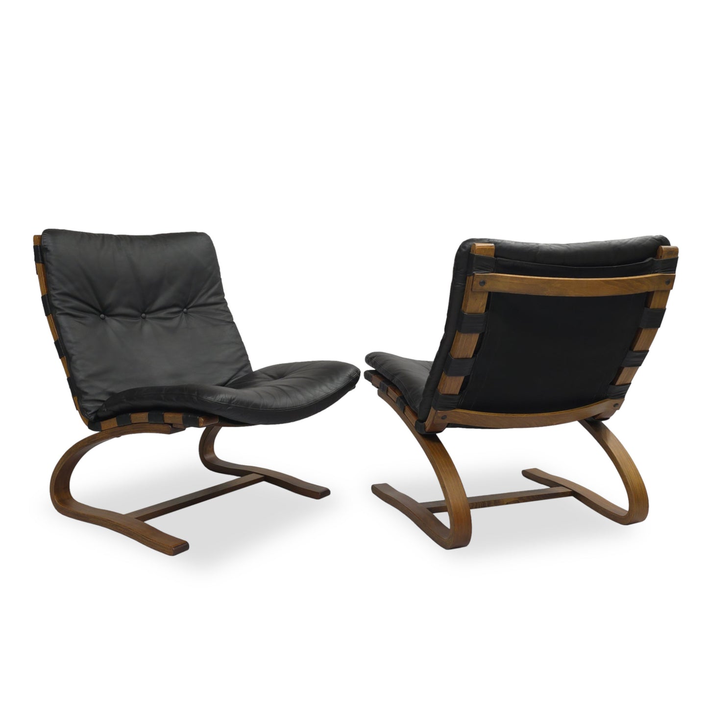Rybo Rykken | KENGU 2er Set Sessel | 60er Nussbaum Vintage Leder Lounge Chair