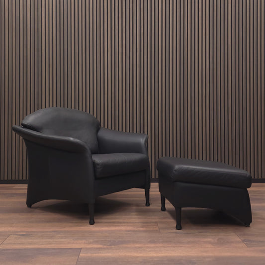 W. KNOLL Scarlett | Ledersessel & Hocker Schwarz | Design Lounge Chair Ottomane