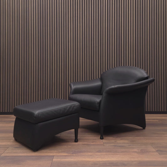 W. KNOLL Scarlett | Ledersessel & Hocker Schwarz | Design Lounge Chair Ottomane