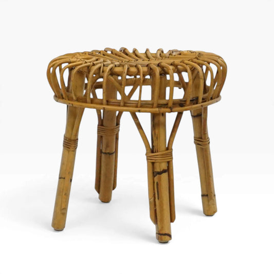 Mid Century 50er Bambus Hocker | Vintage Coffee Table Beistelltisch Basket Chair