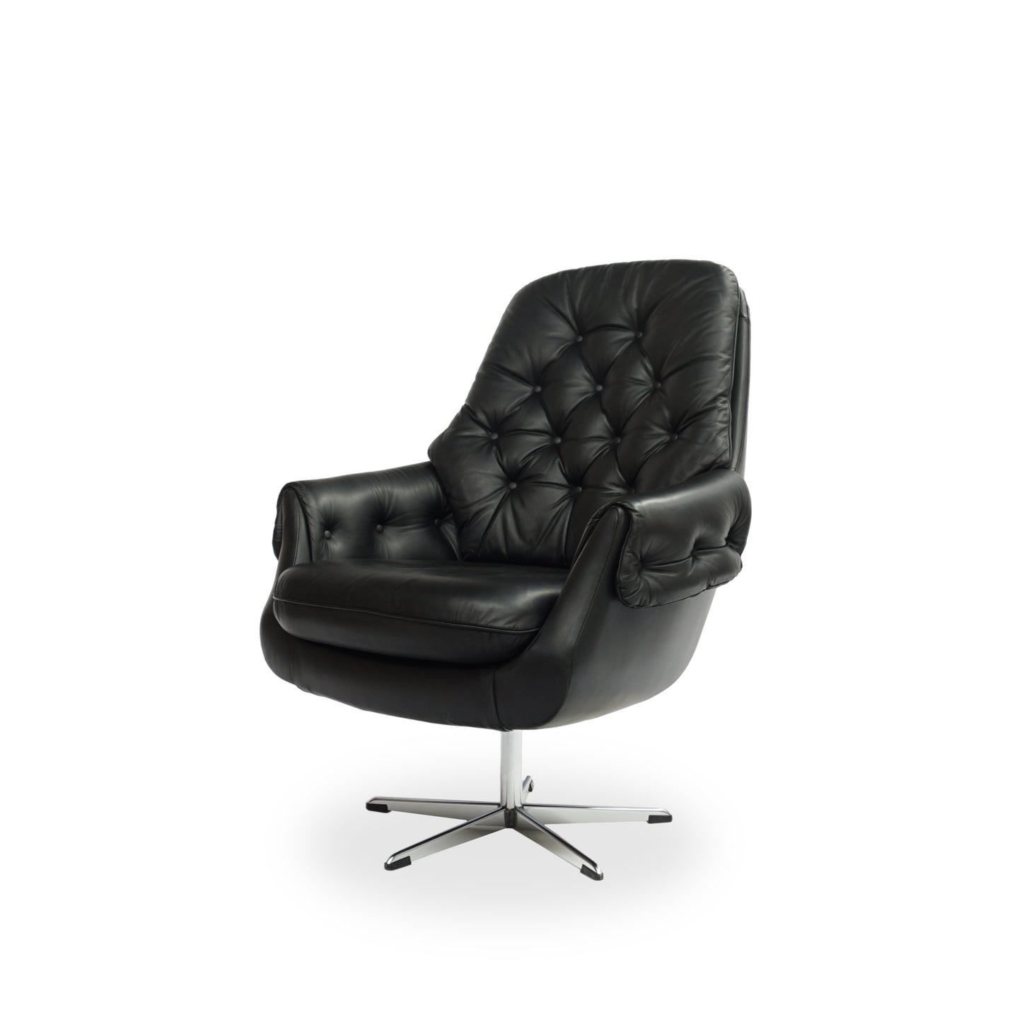 Lounge Chair 70er | Echtleder Relax Sessel Schwarz Mid Century Vintage Klassiker