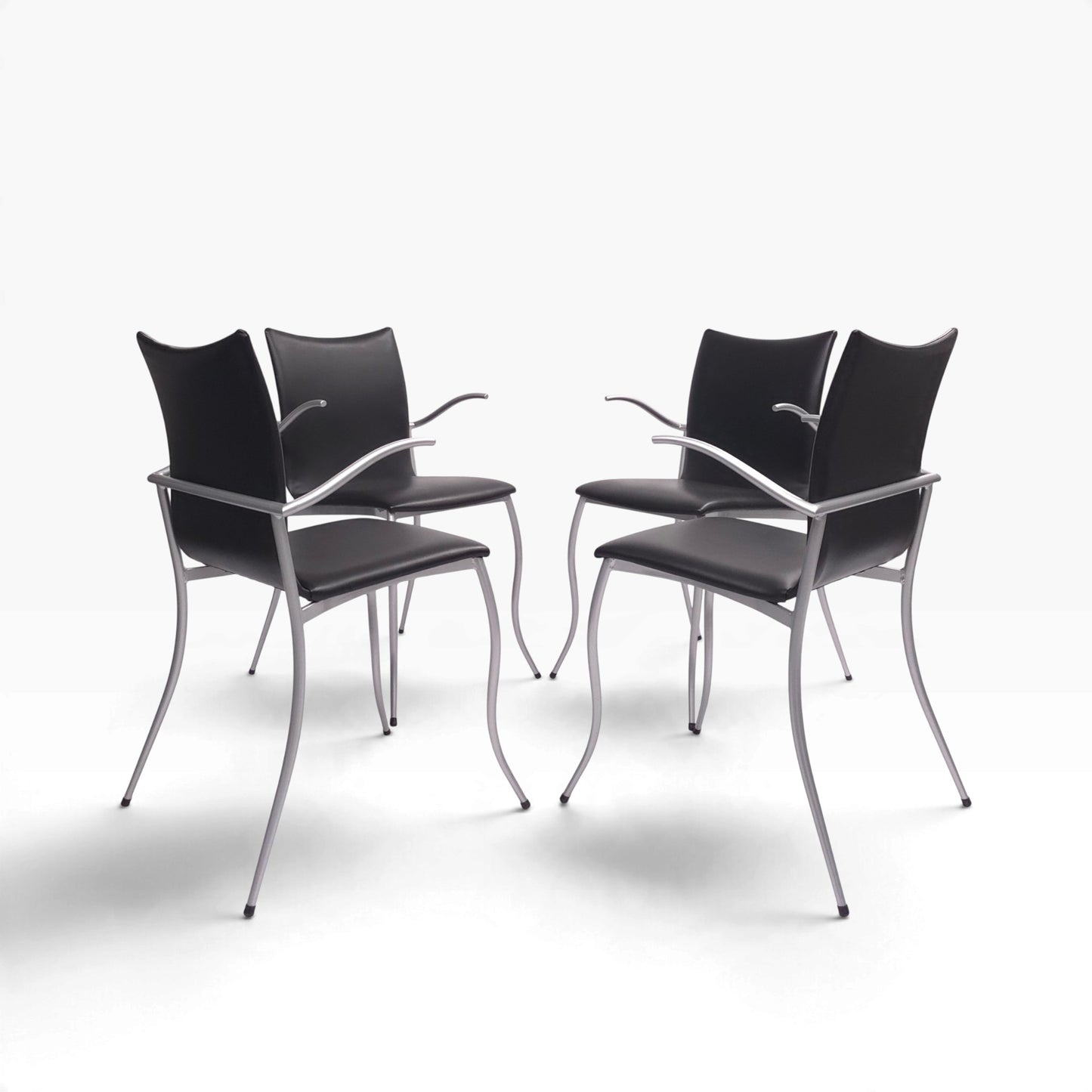 KFF Tangent | 4er Set Stühle Leder Schwarz | Memphis Art Deco Stil Design Chair
