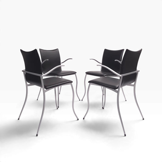 KFF Tangent | 4er Set Stühle Leder Schwarz | Memphis Art Deco Stil Design Chair