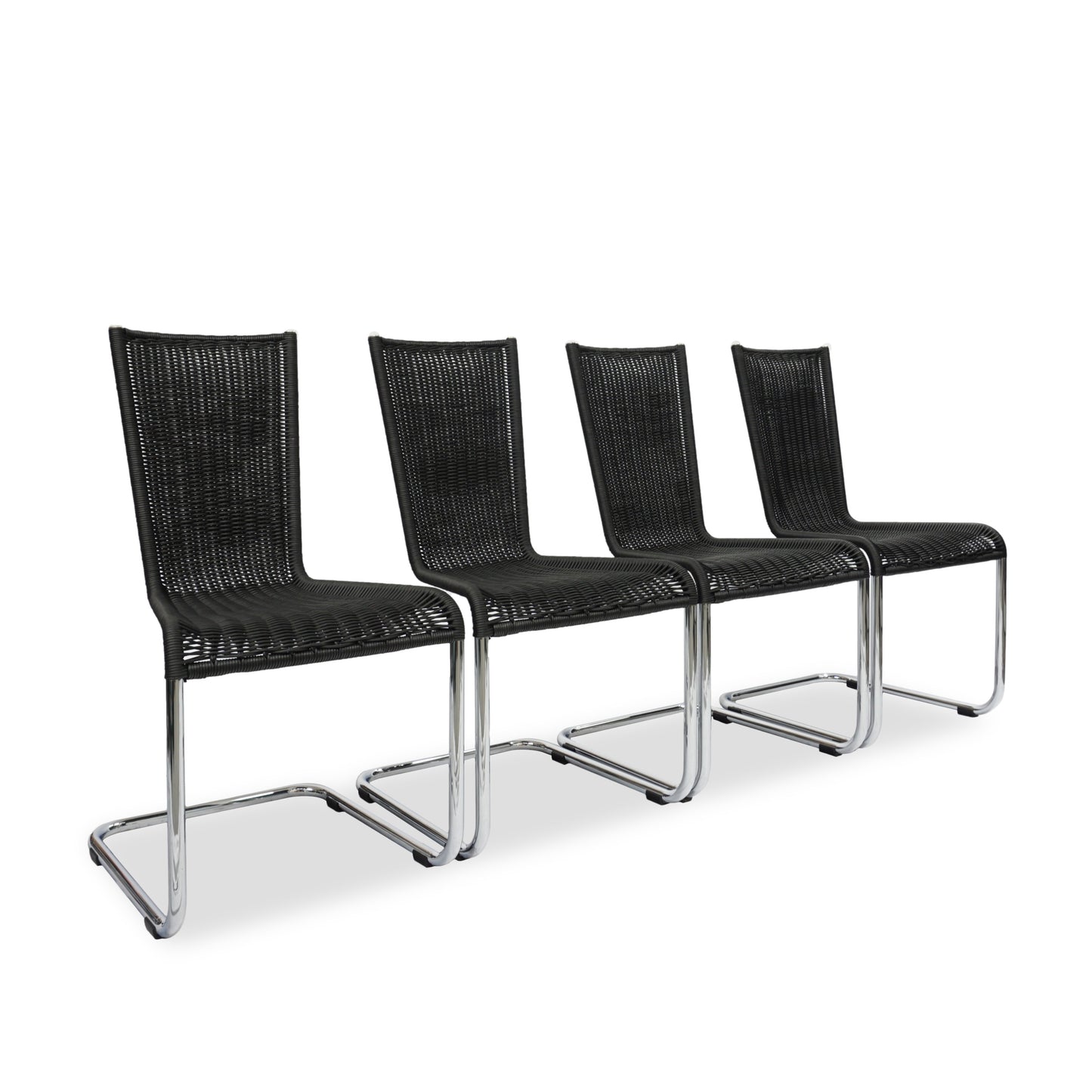 TECTA WK 724 | 4er Set Kragstühle Schwarz | Freischwinger Stühle Bauhaus Chair