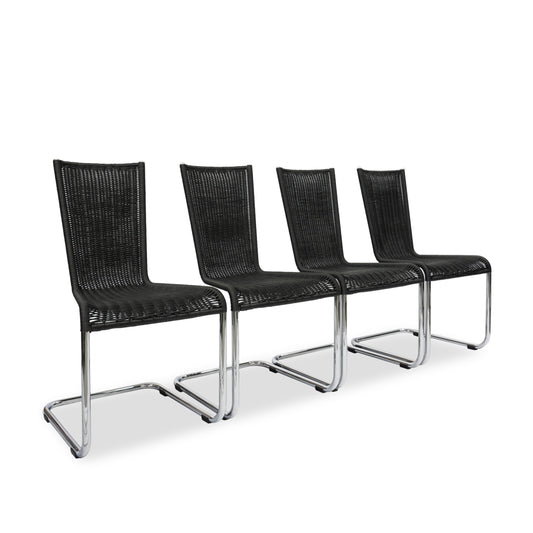 TECTA WK 724 | 4er Set Kragstühle Schwarz | Freischwinger Stühle Bauhaus Chair
