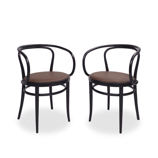 THONET 209 P | 2er Set | Leder Braun Bugholz Schwarz Designklassiker Stuhl Chair