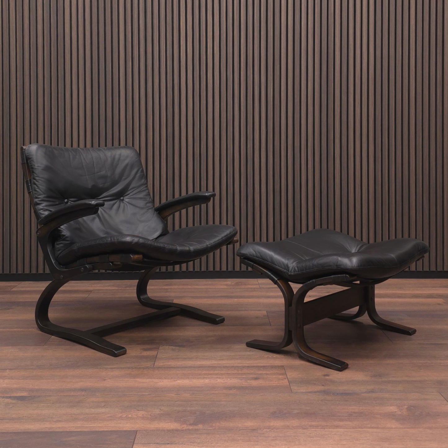 Rybo Rykken KENGU | Sessel & Hocker | 60er Palisander Vintage Leder Lounge Chair