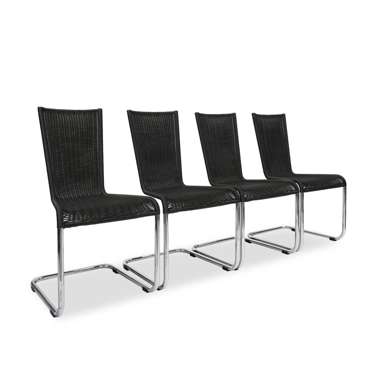 TECTA WK 724 | 4er Set Kragstühle Schwarz | Freischwinger Stühle Bauhaus Chair
