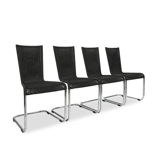 TECTA WK 724 | 4er Set Kragstühle Schwarz | Freischwinger Stühle Bauhaus Chair