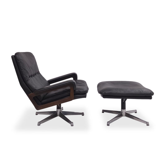 Strässle KING CHAIR | Sessel & Hocker Leder Schwarz Alu Palisander Vintage Chair