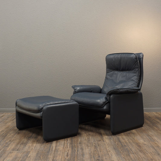 De Sede DS 61 | Sessel mit Funktion & Hocker Leder graublau | Lounge Chair Ottomane