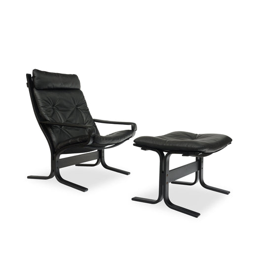 Westnofa SIESTA I. Relling | Sessel & Hocker Leder Schwarz Vintage Lounge Chair