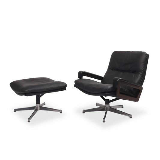 Strässle KING CHAIR | Sessel & Hocker Leder Schwarz Alu Palisander Vintage Chair