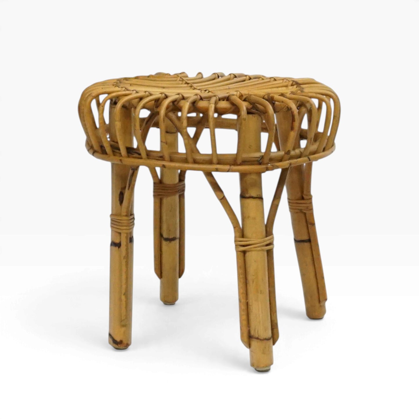 Mid Century 50er Bambus Hocker | Vintage Coffee Table Beistelltisch Basket Chair