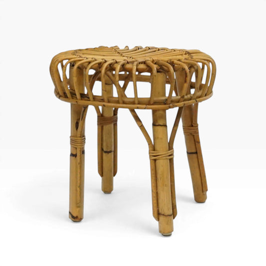 Mid Century 50er Bambus Hocker | Vintage Coffee Table Beistelltisch Basket Chair