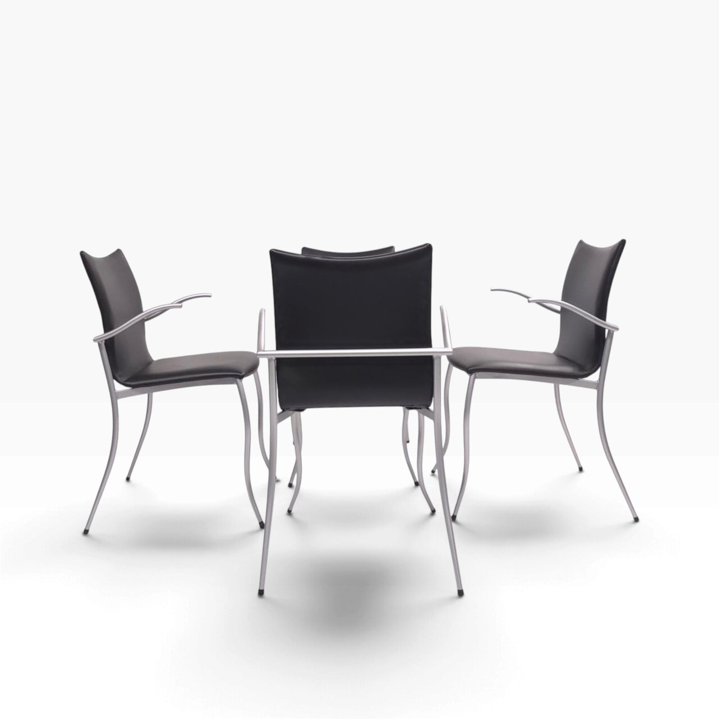 KFF Tangent | 4er Set Stühle Leder Schwarz | Memphis Art Deco Stil Design Chair