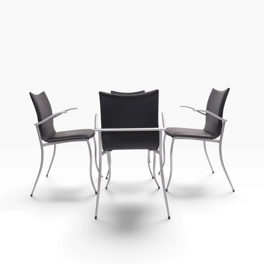 KFF Tangent | 4er Set Stühle Leder Schwarz | Memphis Art Deco Stil Design Chair