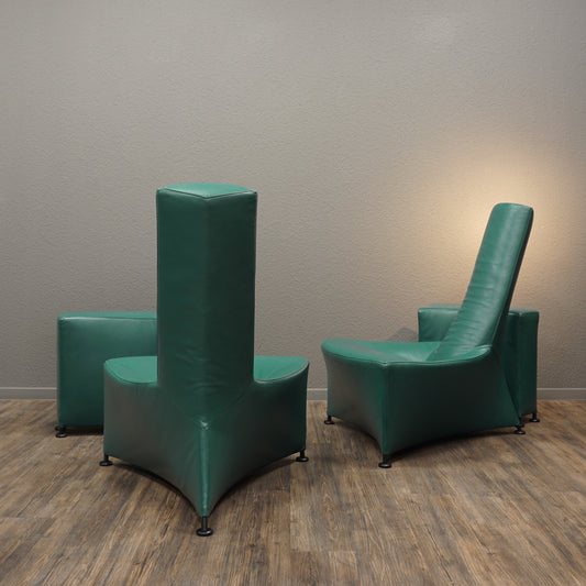 PRO SEDA | 2 Sessel & 2 Anstellelemente Leder Grün | Memphis Pop Art Deco Chair