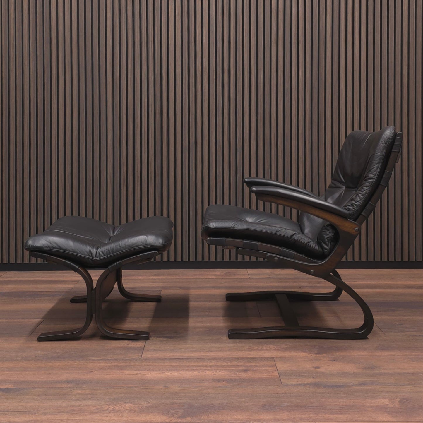 Rybo Rykken KENGU | Sessel & Hocker | 60er Palisander Vintage Leder Lounge Chair