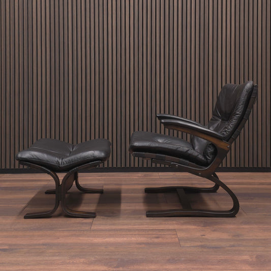 Rybo Rykken KENGU | Sessel & Hocker | 60er Palisander Vintage Leder Lounge Chair