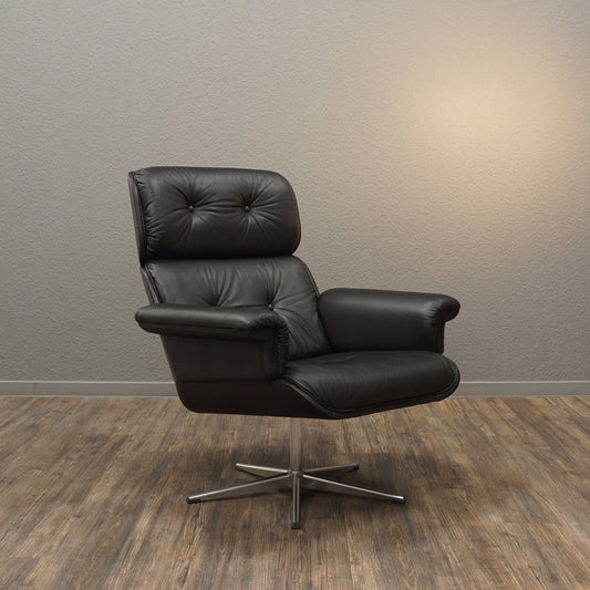 Orig. 70er Lounge Chair | Leder Sessel Schwarz | Mid Century Vintage Klassiker