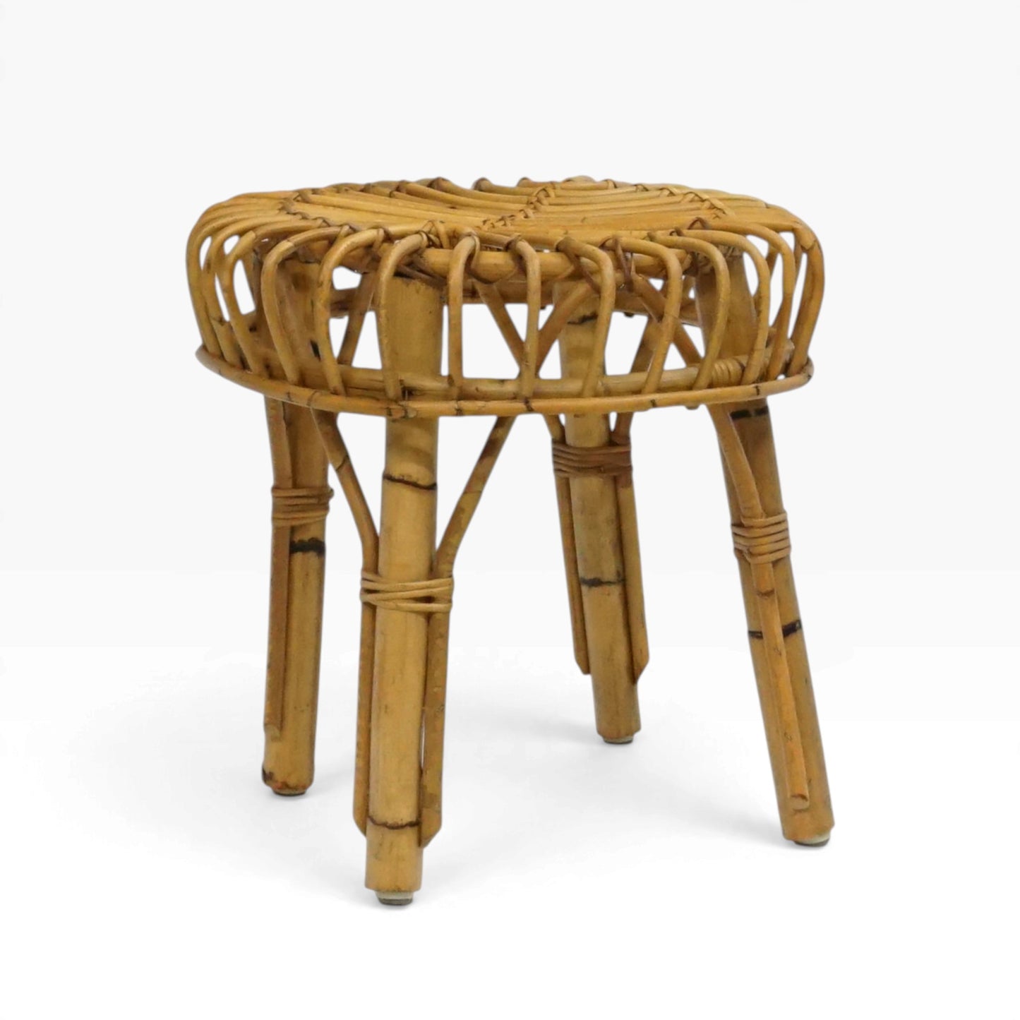 Mid Century 50er Bambus Hocker | Vintage Coffee Table Beistelltisch Basket Chair