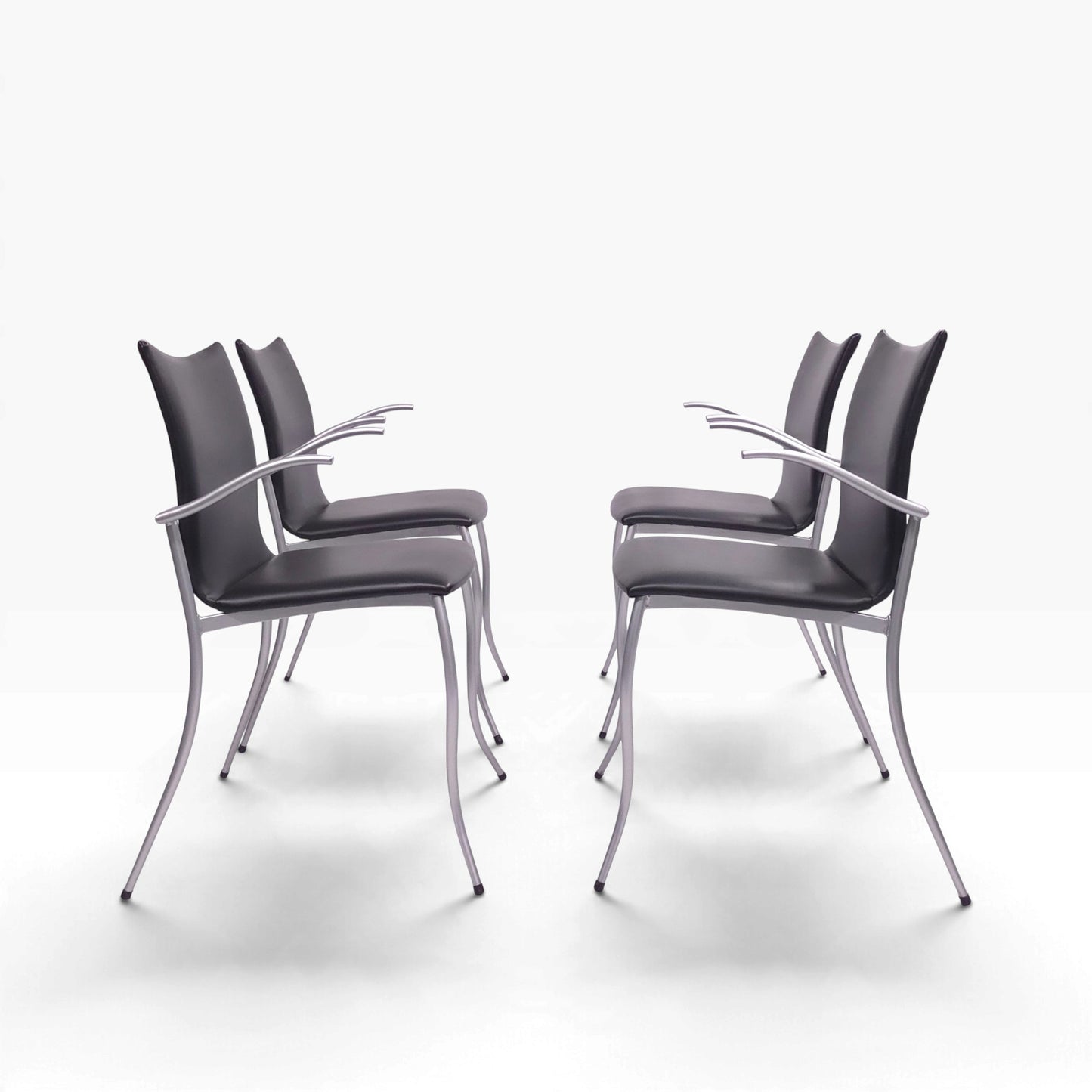 KFF Tangent | 4er Set Stühle Leder Schwarz | Memphis Art Deco Stil Design Chair