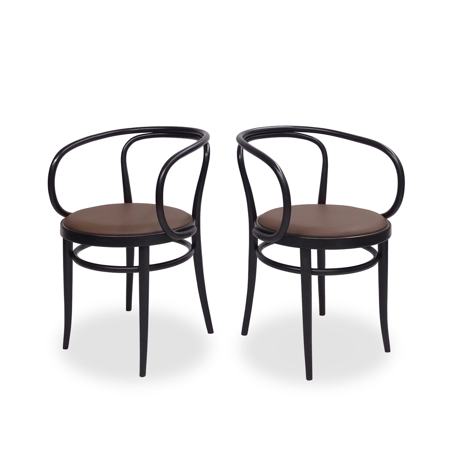 THONET 209 P | 2er Set | Leder Braun Bugholz Schwarz Designklassiker Stuhl Chair