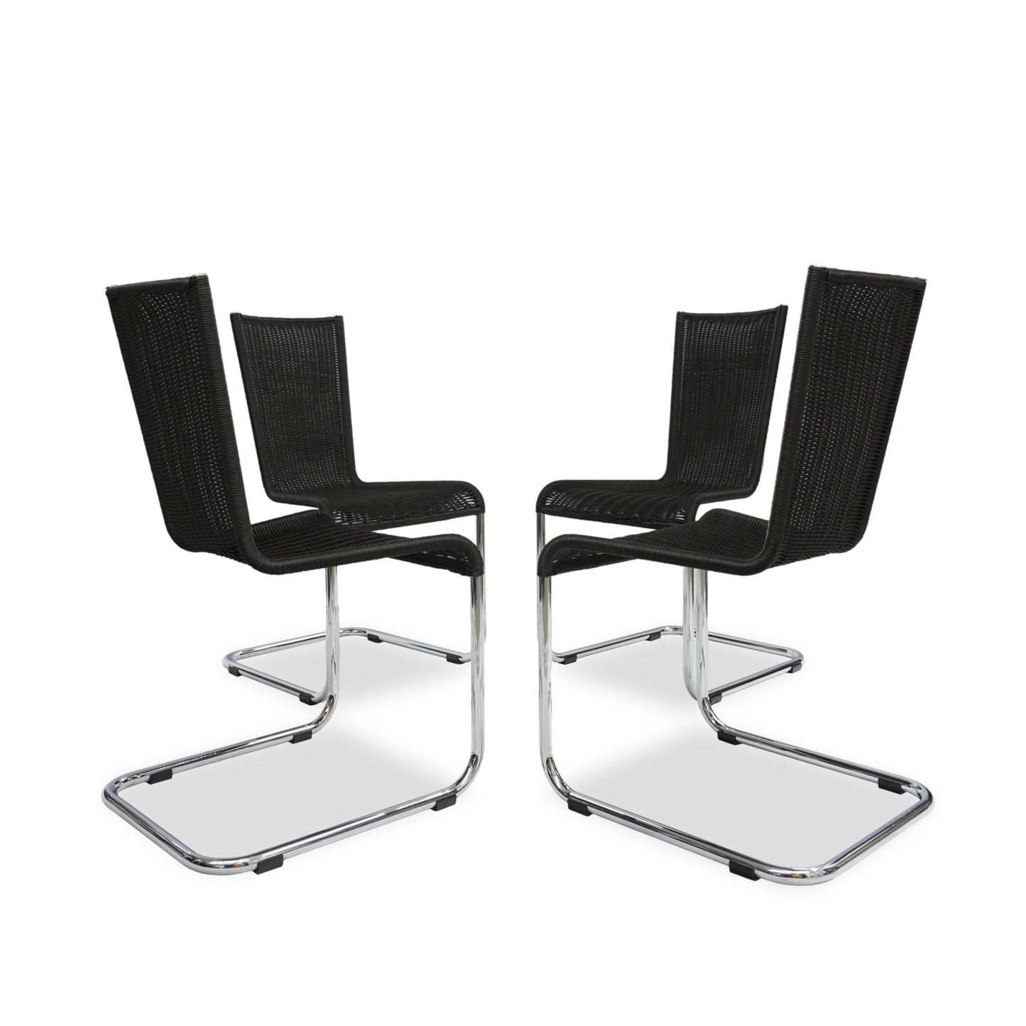 TECTA WK 724 | 4er Set Kragstühle Schwarz | Freischwinger Stühle Bauhaus Chair