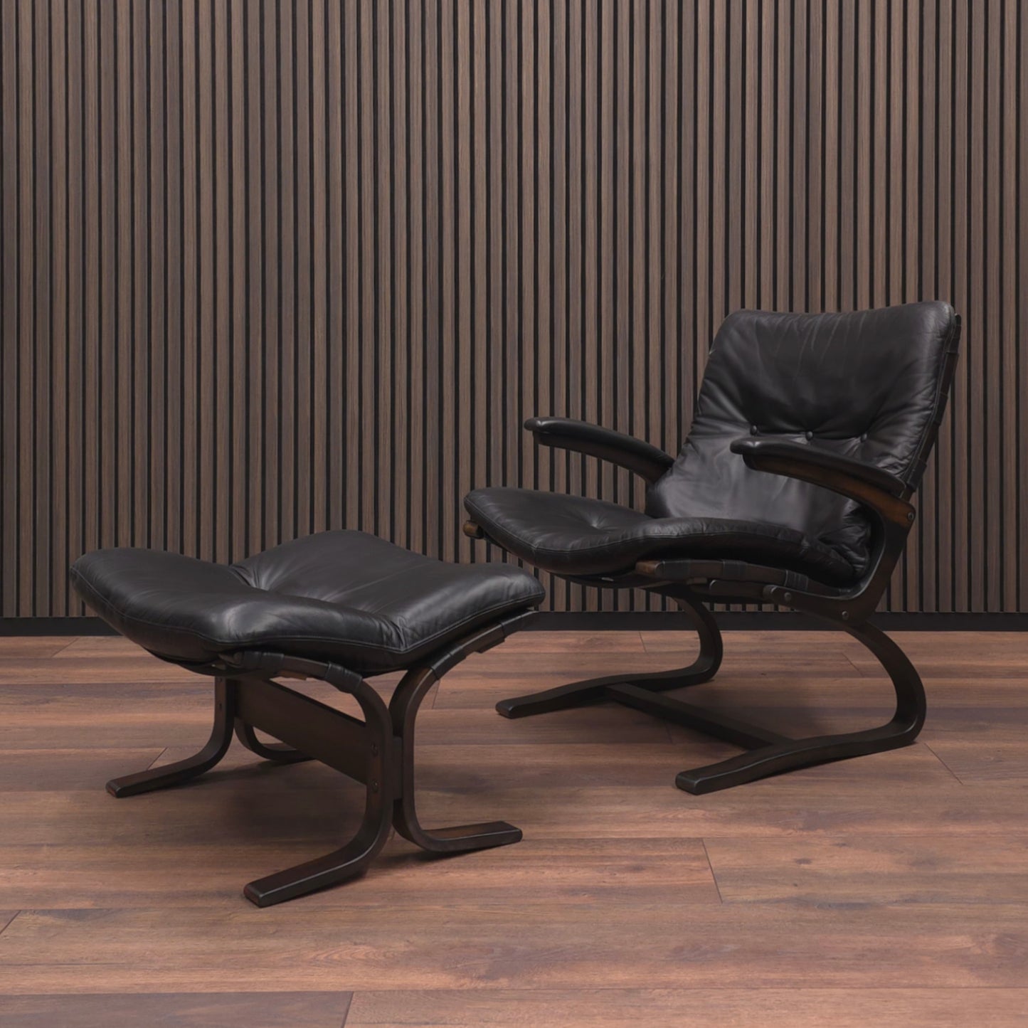 Rybo Rykken KENGU | Sessel & Hocker | 60er Palisander Vintage Leder Lounge Chair