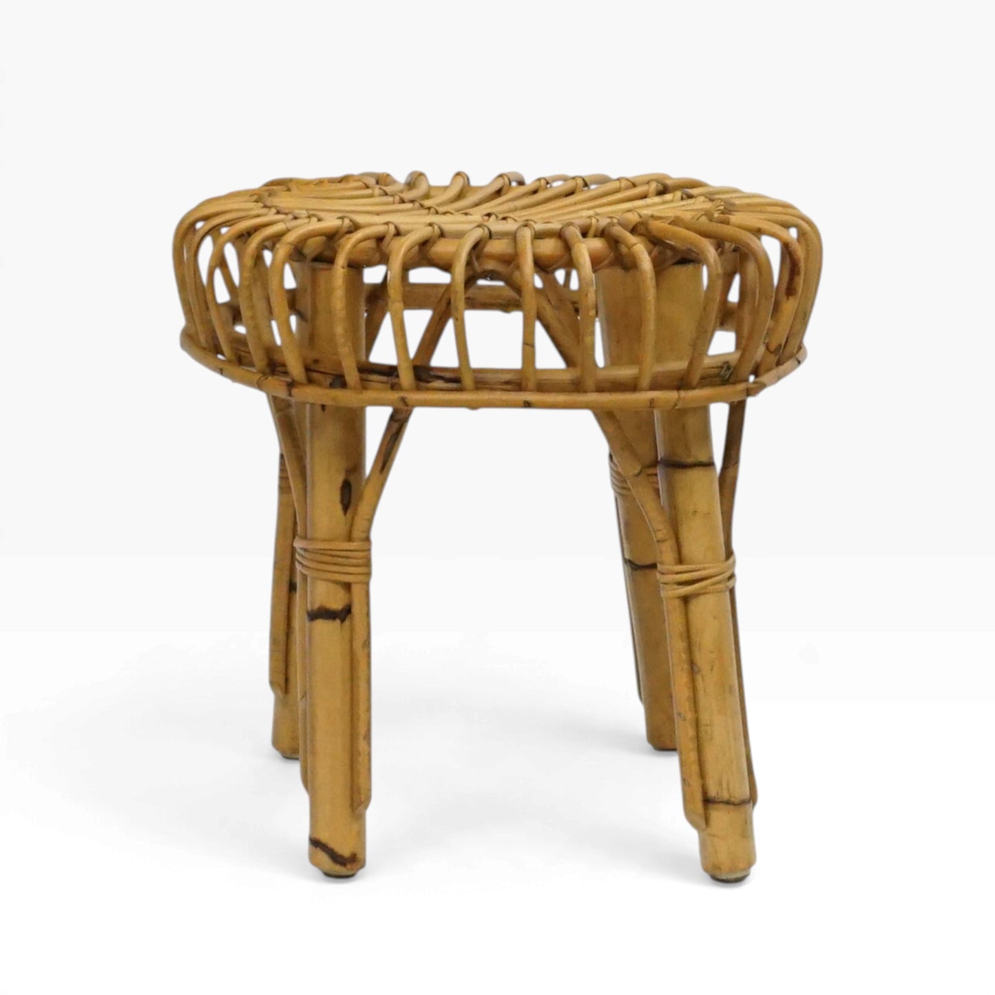 Mid Century 50er Bambus Hocker | Vintage Coffee Table Beistelltisch Basket Chair