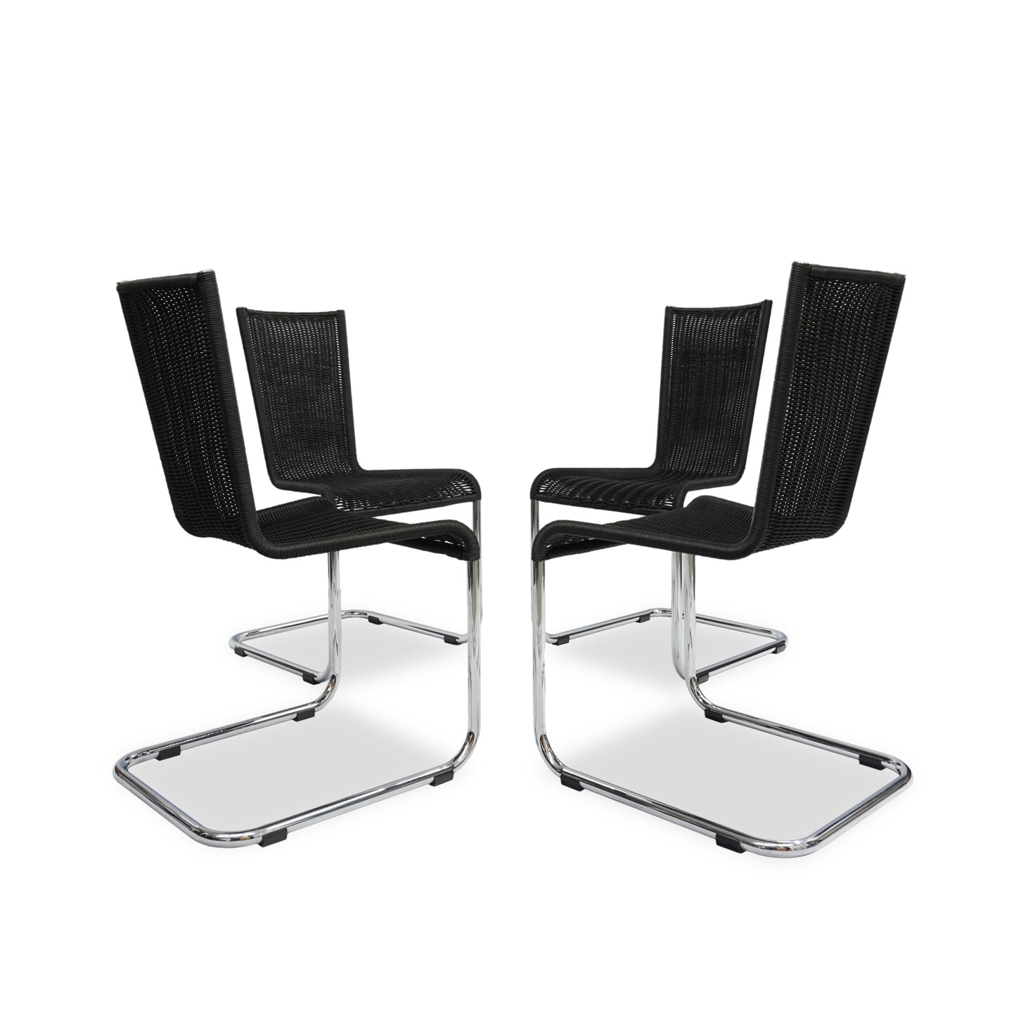 TECTA WK 724 | 4er Set Kragstühle Schwarz | Freischwinger Stühle Bauhaus Chair