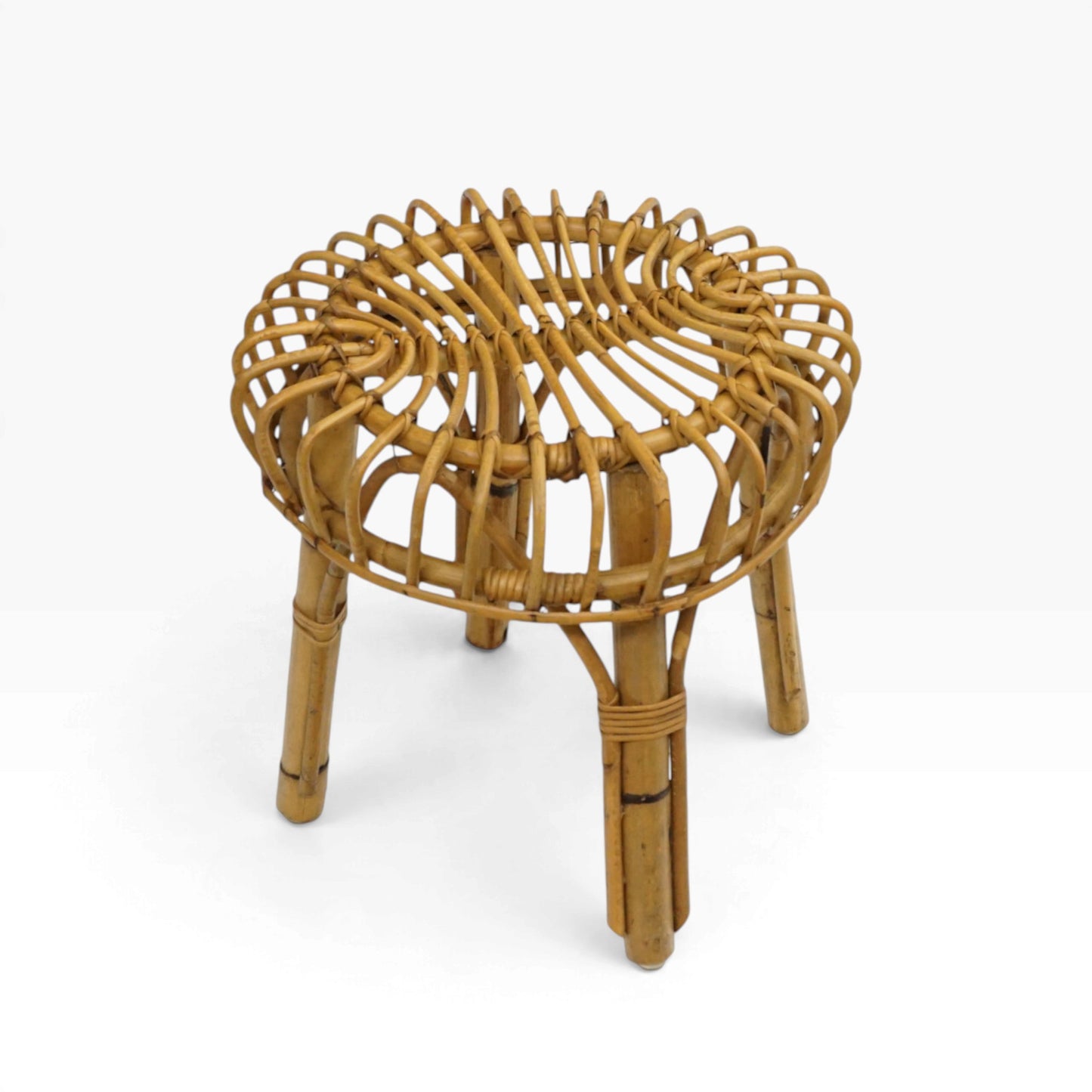 Mid Century 50er Bambus Hocker | Vintage Coffee Table Beistelltisch Basket Chair