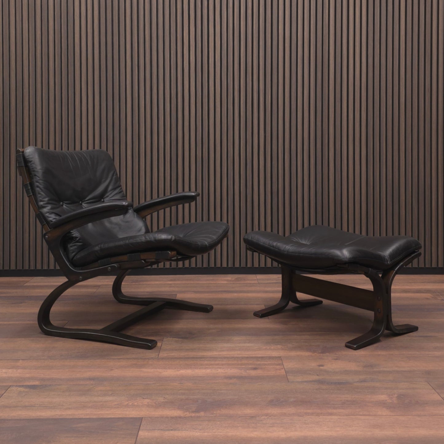 Rybo Rykken KENGU | Sessel & Hocker | 60er Palisander Vintage Leder Lounge Chair