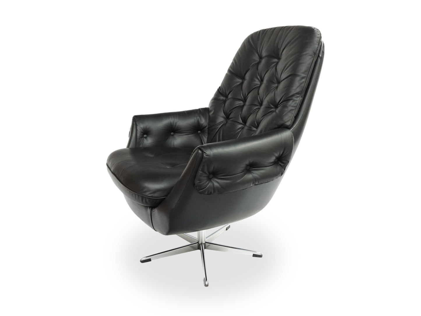 Lounge Chair 70er | Echtleder Relax Sessel Schwarz Mid Century Vintage Klassiker