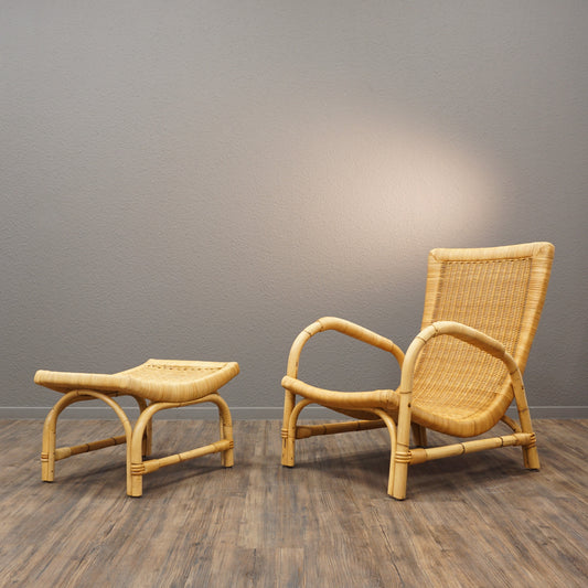 ARCO | Lounge Chair & Hocker | 60er Mid Century | Vintage Basket Rattan Sessel | Ottomane | Mid Century Vintage